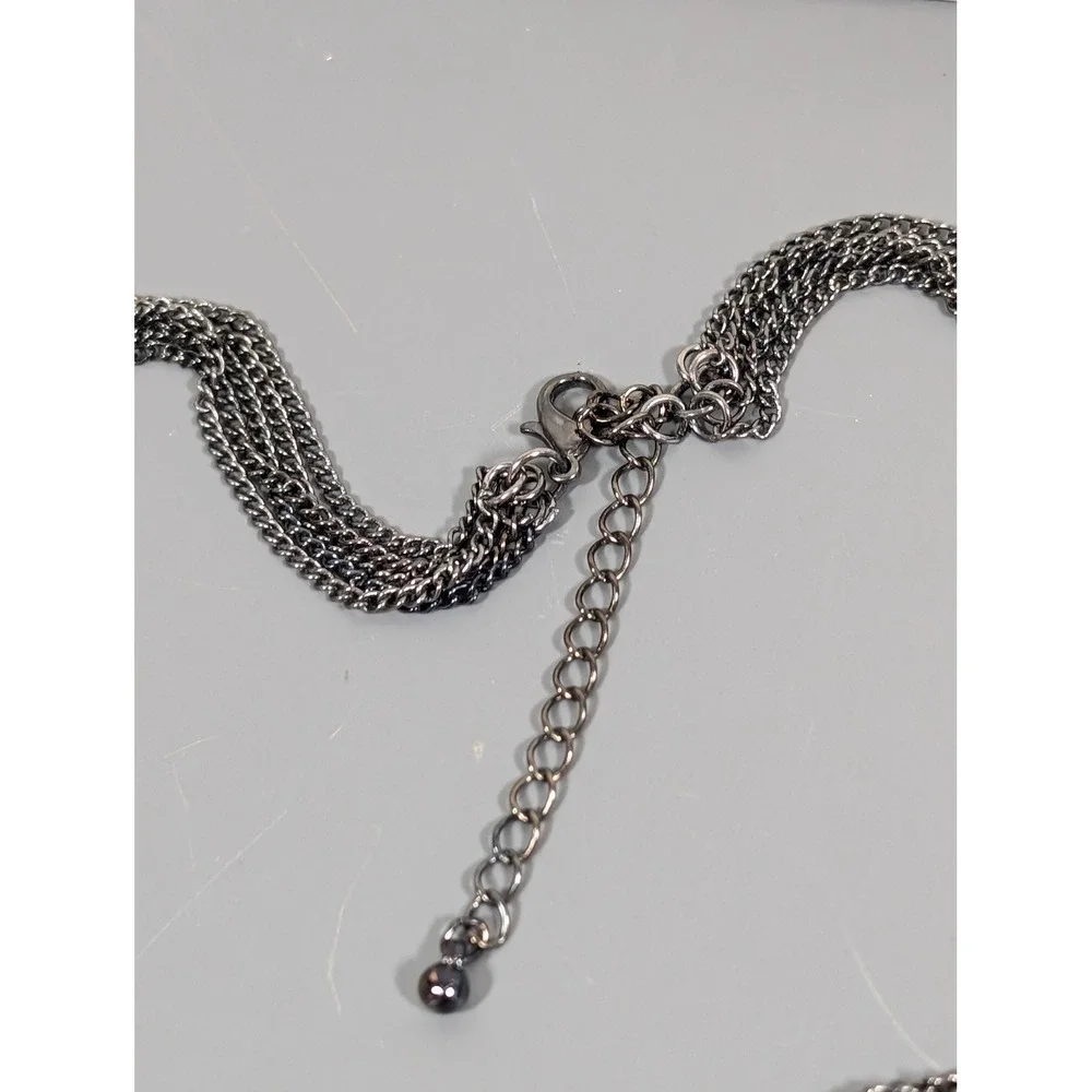 Gunmetal Multi Strand Layered Necklace Peacock Blue & Black Glass‎ Beads 33